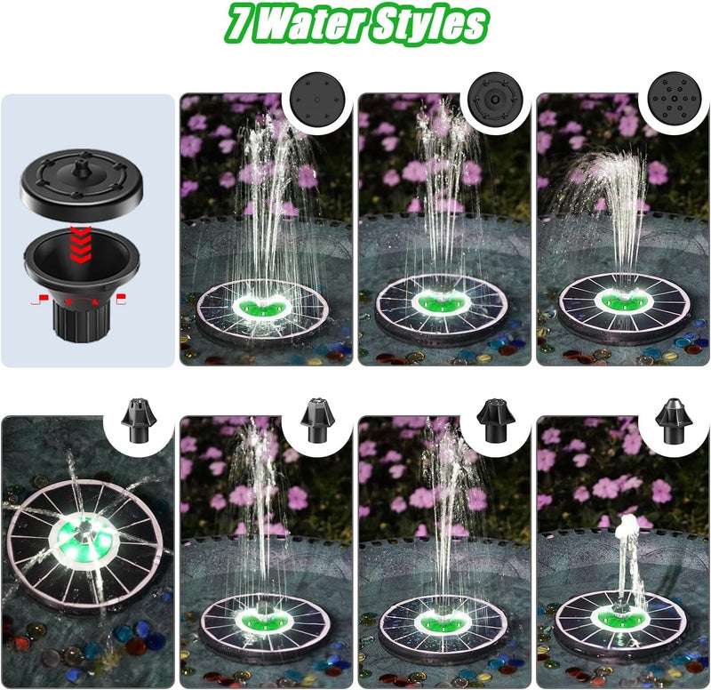 Yzert Solar Fountain White Lights Glass, 3.5W Solar Water Fountain with 2200 mAh Battery, Bird Bath Fountains Solar Power with 4 Fixers & 7 Nozzles for Outdoor,Patio, Garden Decor, Pond,Hummingbird - Image 3